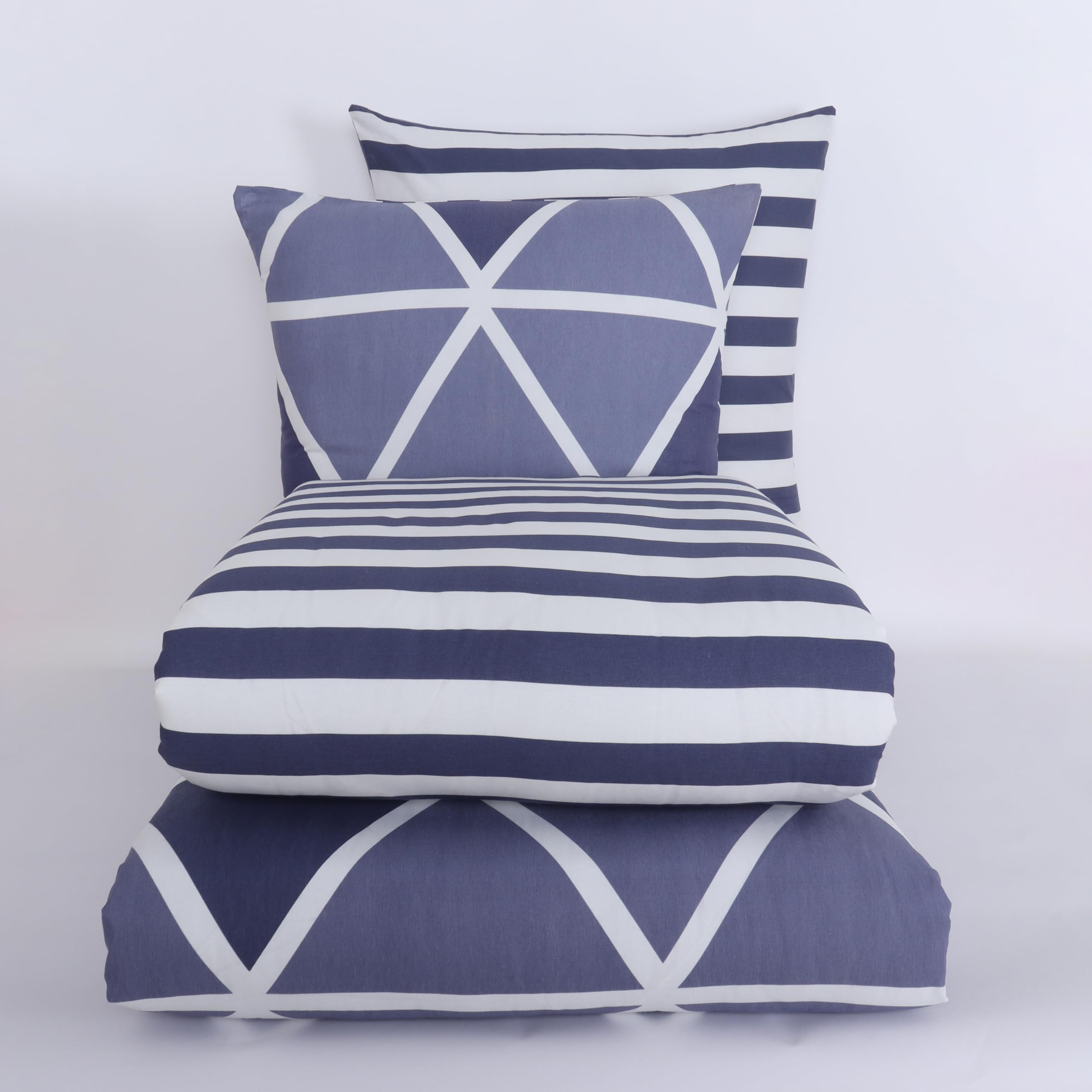 Vency Bettwäsche 135x200 4-Teilig Blau - Oeko-TEX 80% Baumwolle & 20% Polyester, 2X Bettbezug Reißverschluss + 2X Kissenbezug 80x80 Umschlagverschluss, Stripe Modell