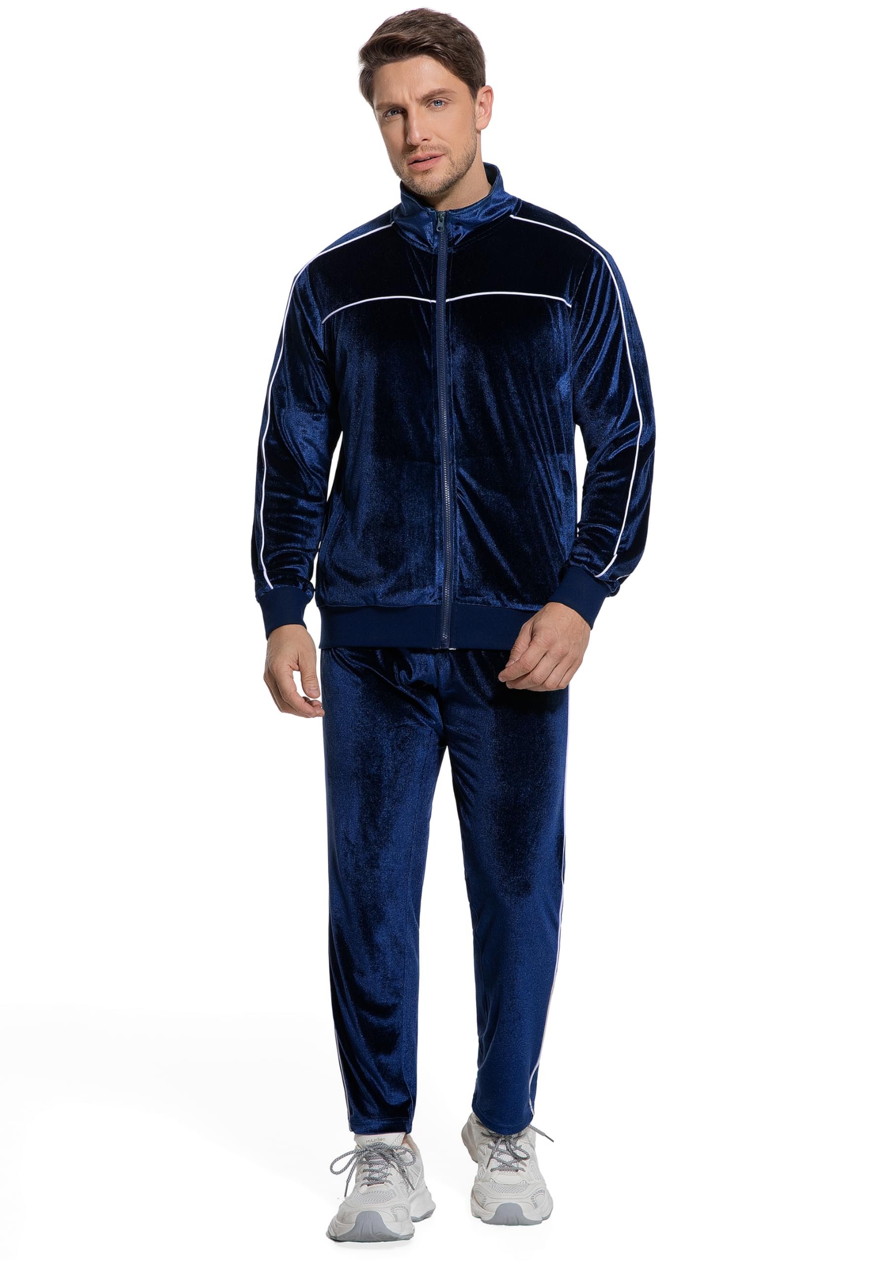 W JIANWANG Herren Jogginganzug Hausanzug Trainingsanzug Set Zweiteiler Trainingsanzüge Velours Warme Freizeitanzug Sportanzug für Frühling Herbst Winter