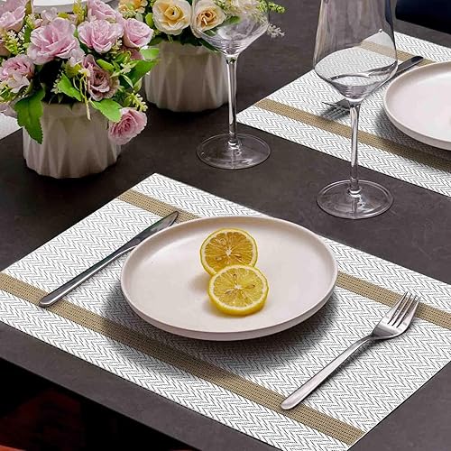 Miniatura 60 de AHHFSMEI Juego de 6 manteles individuales para mesa de comedor, manteles individuales de vinilo tejido de plástico, antideslizantes, aislamiento