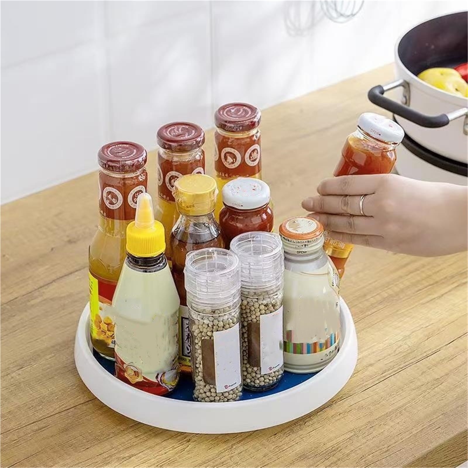 Bandeja giratoria multiusos for especias de cocina, 2 unidades, redonda, for el hogar para Nevera, Cocina(3.5x25cm)