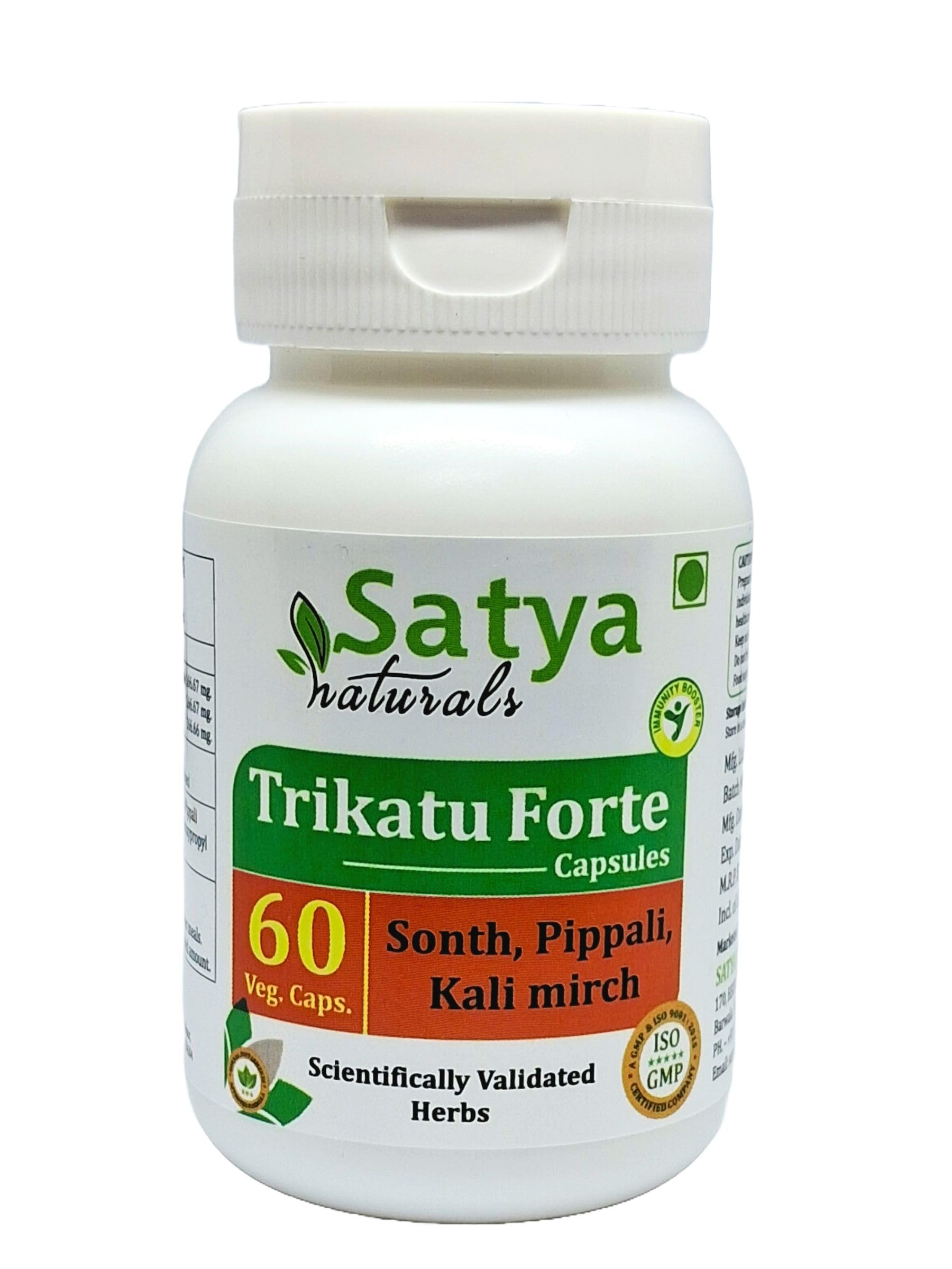 Trikatu (Pippali (Piper Longum), Kali Mirch (Piper Nigrum), Sonth (Zingiber Officinale) Extract Capsules | Highest Potency, 100 % Herbal Product | Pack of 60 X 500 mg. Veg. Capsules (Pack of 1 Bottle)