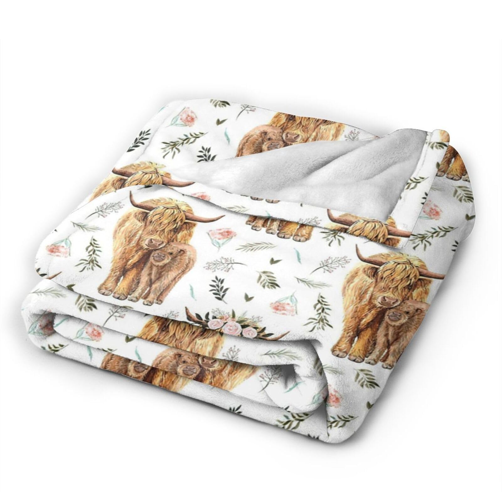 Highland Cow Baby Blanket for Girls, Cute Highland Cow Baby Stuff Nursery Decor Gifts, Floral Warm Soft Flannel Receiving Blankets Baby Girl 40