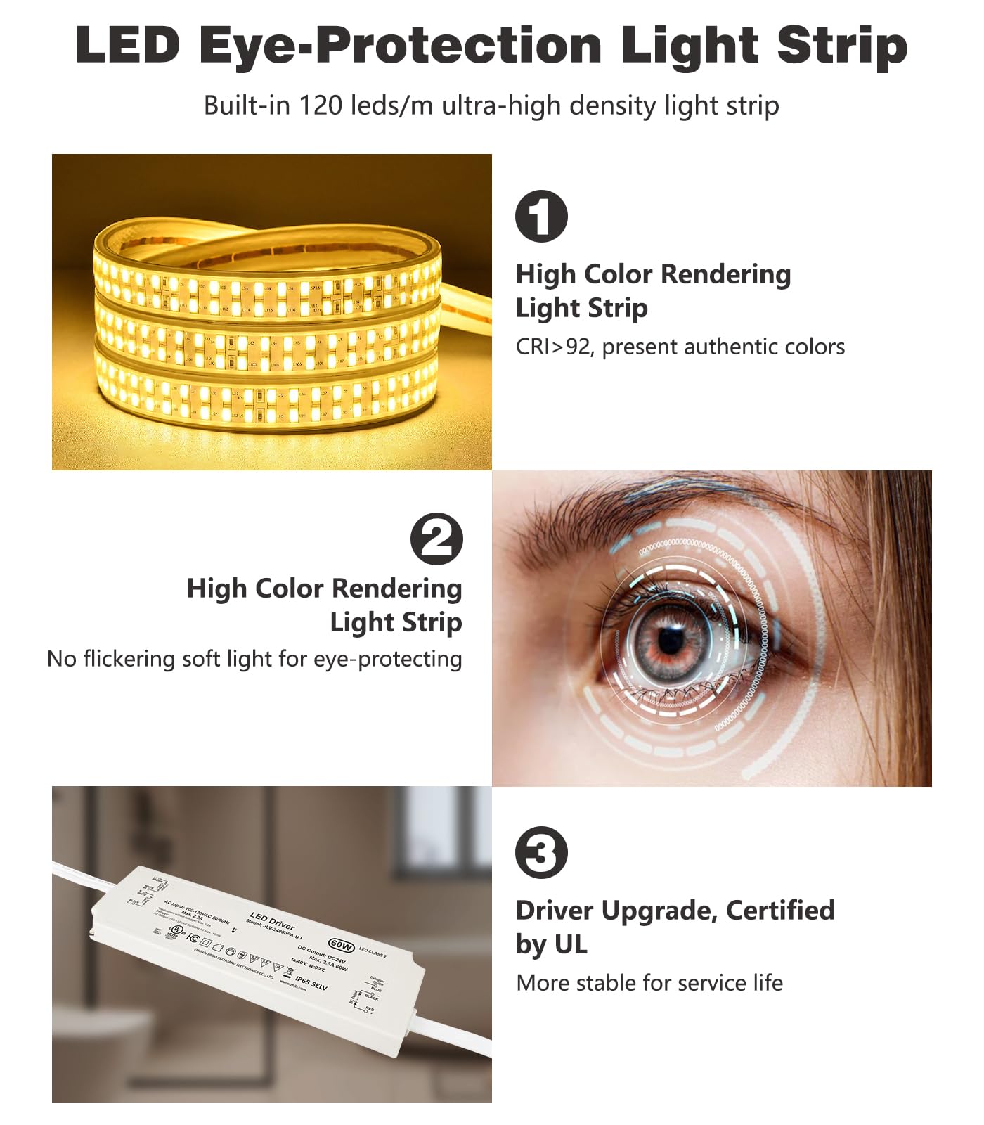 24 Inch LED Bathroom Mirror Round Vanity Mirror with Lights Dimmable 3 Color Change Backlit Front Lit 4MM — view 4