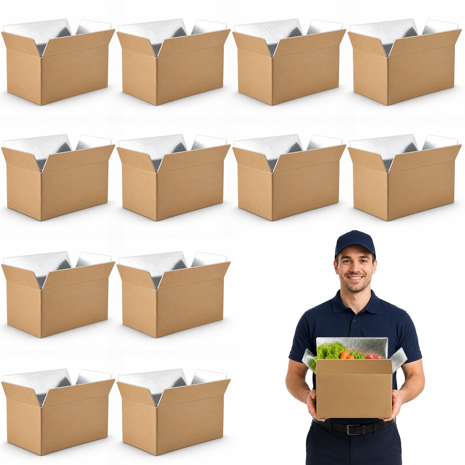 12 Pack Insulated Shipping Boxes, 27.5 x 18.5 x 16.5 cm Thermal Mailers