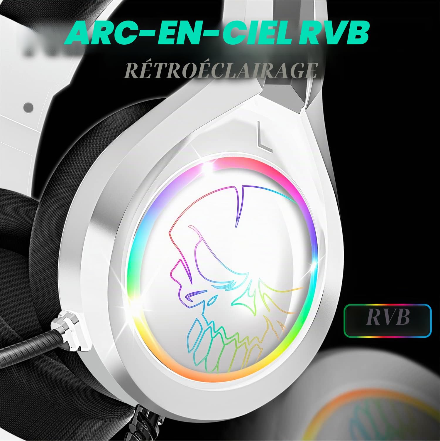 Spirit Of Gamer, Pack Casque + Support RGB, Casque Gaming Blanc Filaire RGB avec Micro, Compatible PS5, PS4, Xbox, Switch & PC, Porte Casque Gaming Multifonction 11 Effets Lumineux