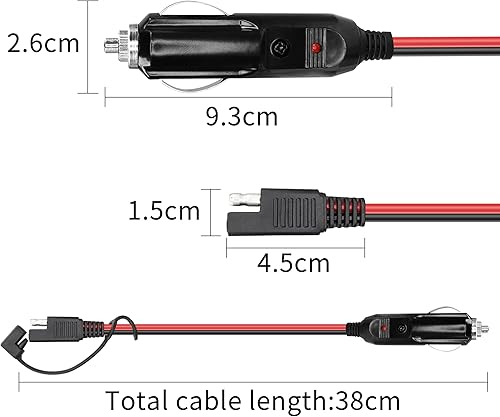 Miniatura 4 de YACSEJAO - Cable de encendedor de cigarrillos SAE 14AWG de 1 pie, 12 V/24 V, enchufe a SAE cable de extensión de liberación rápida con fusible de 15