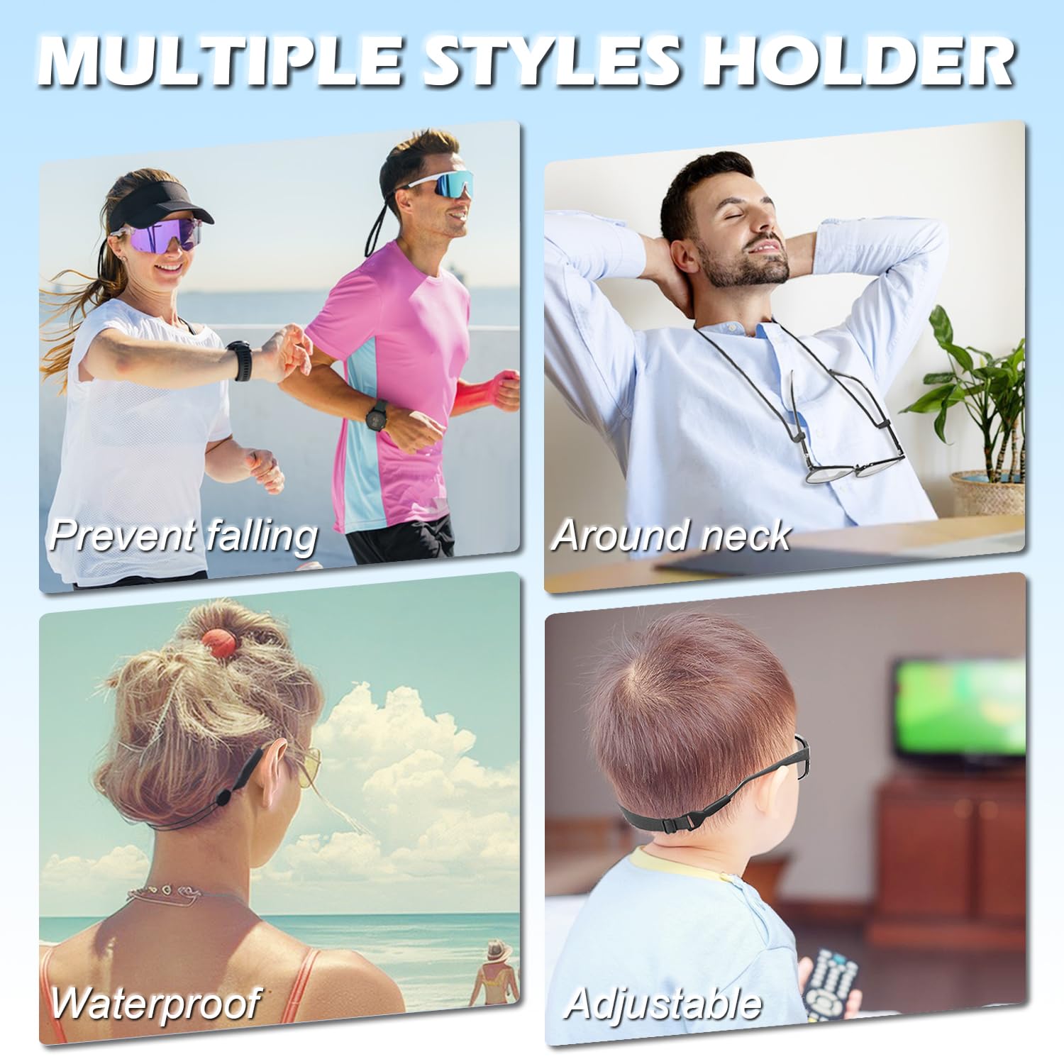 YINVA Brillenband, Sonnenbrillenband für Herren, Damen, Kinder, Brillen-Umhängeband, Brillenhalter um den Hals mit Brillen-Ohrgreifern, Ohrpolster, Griff-Zubehör-Set (16 Stück)