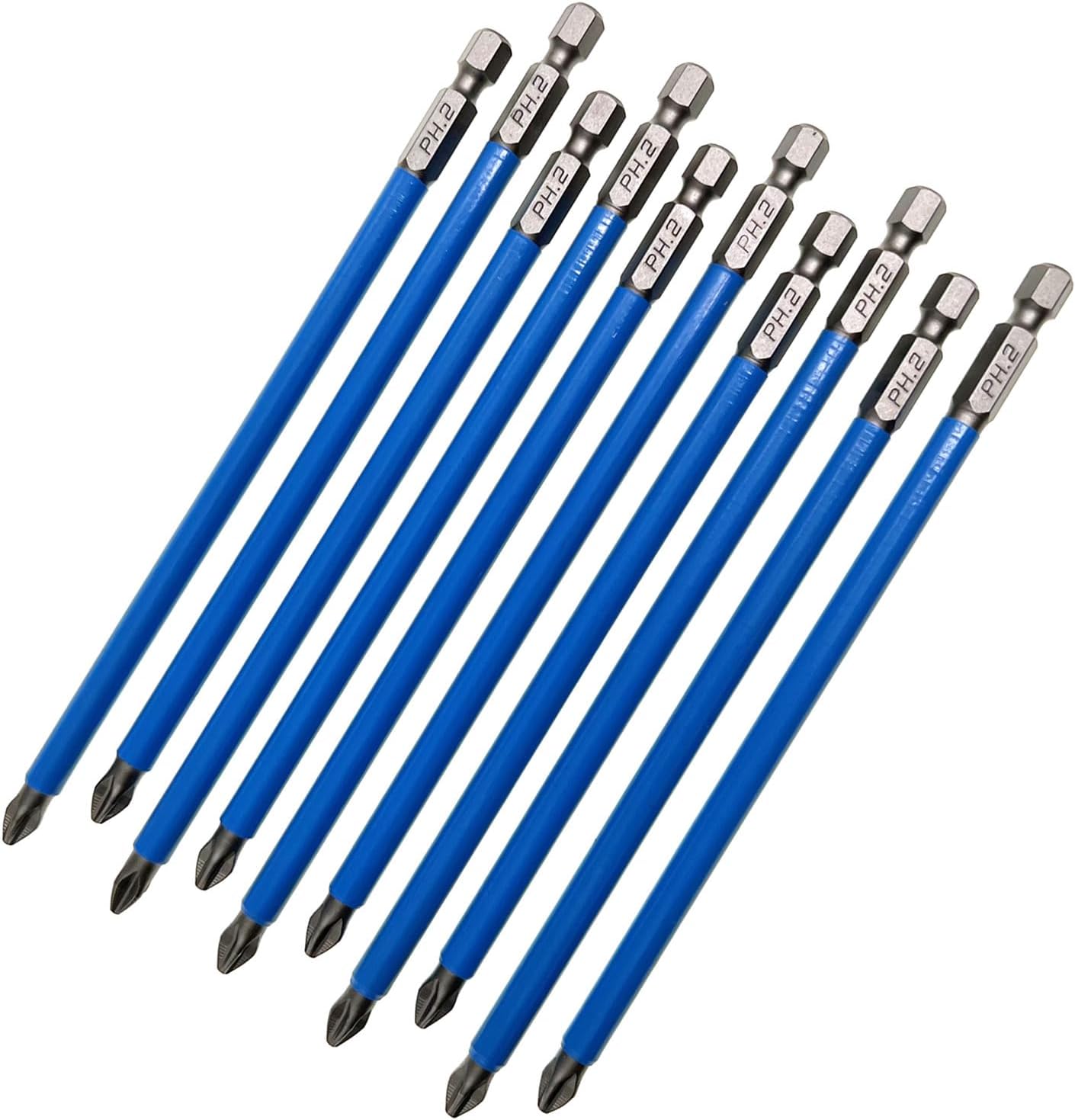 XMHF 10Pcs Anti Slip Phillips Cross Slot PH2 Screwdriver Bit Set 1/4 Inch Hex Shank 150mm Length S2 Steel with Magnetic Tip for Power Screwdriver Drill Impact Driver Kit Tools