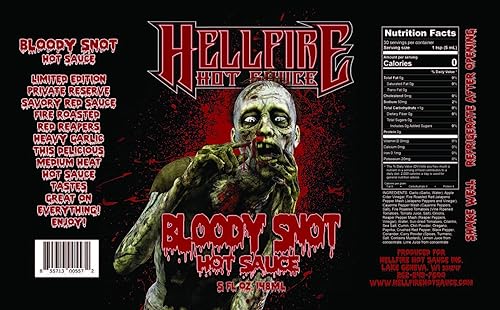 Miniatura 4 de Hellfire Hot Sauce Bloody Snot - Salsa picante de ajo gourmet con pimientos Carolina Reaper, 5 onzas premiada Premium, salsa gourmet a base de