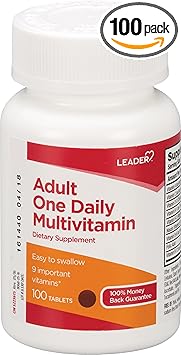 Leader One Daily Multivitamin Tablets 100 Ct. Essential Nutrients for Adults