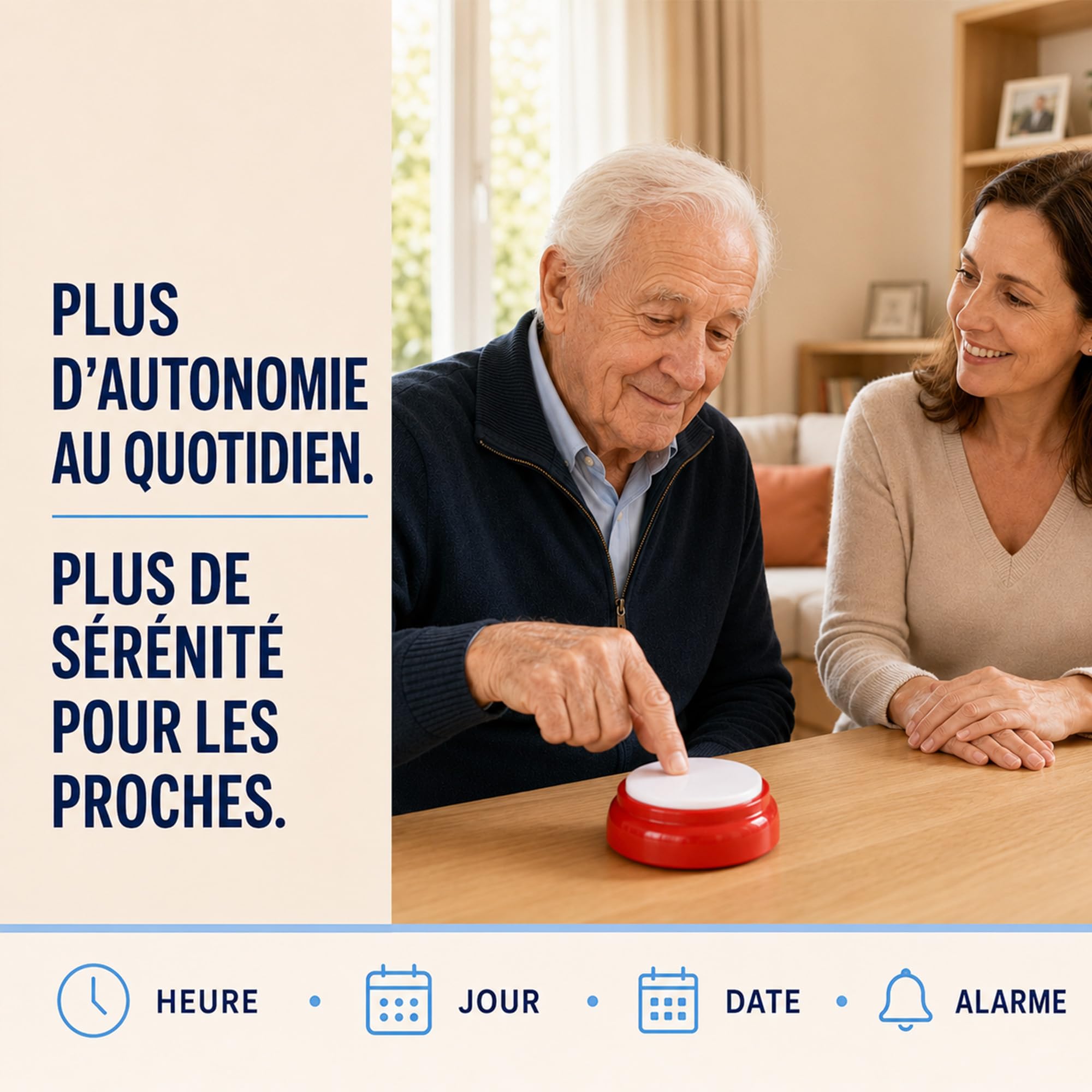 Horloge Parlante à Boutons Voix Française Claire, Réveil,12/24H | Voix Française Claire et Facile à Comprendre, Avec Réveil Sonore - Idéale pour Malvoyants, Aveugles et Personnes Agées
