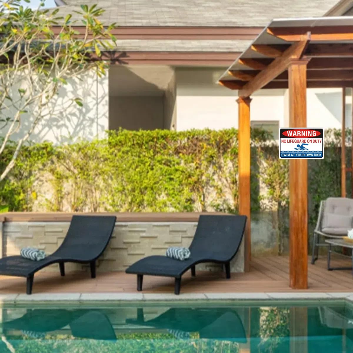 Panneau « No Lifeguard On Duty », 2 panneaux de piscine imprimés UV avec 8 attaches zippées, règle de piscine « Swim At Your Own Risk », aluminium durable, facile à installer