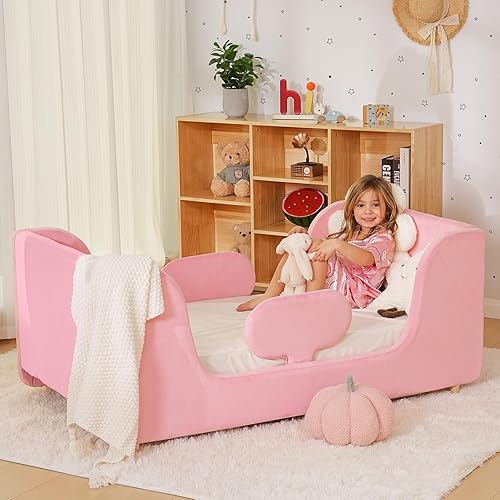 Toddler Bed, Whole Soft Padded Toddlers Floor Bed Frame, Kids Beds with Extra Safety Broad, Toddler Beds for Girls Boys Children - Standard Crib Size (Mattress NOT Included)