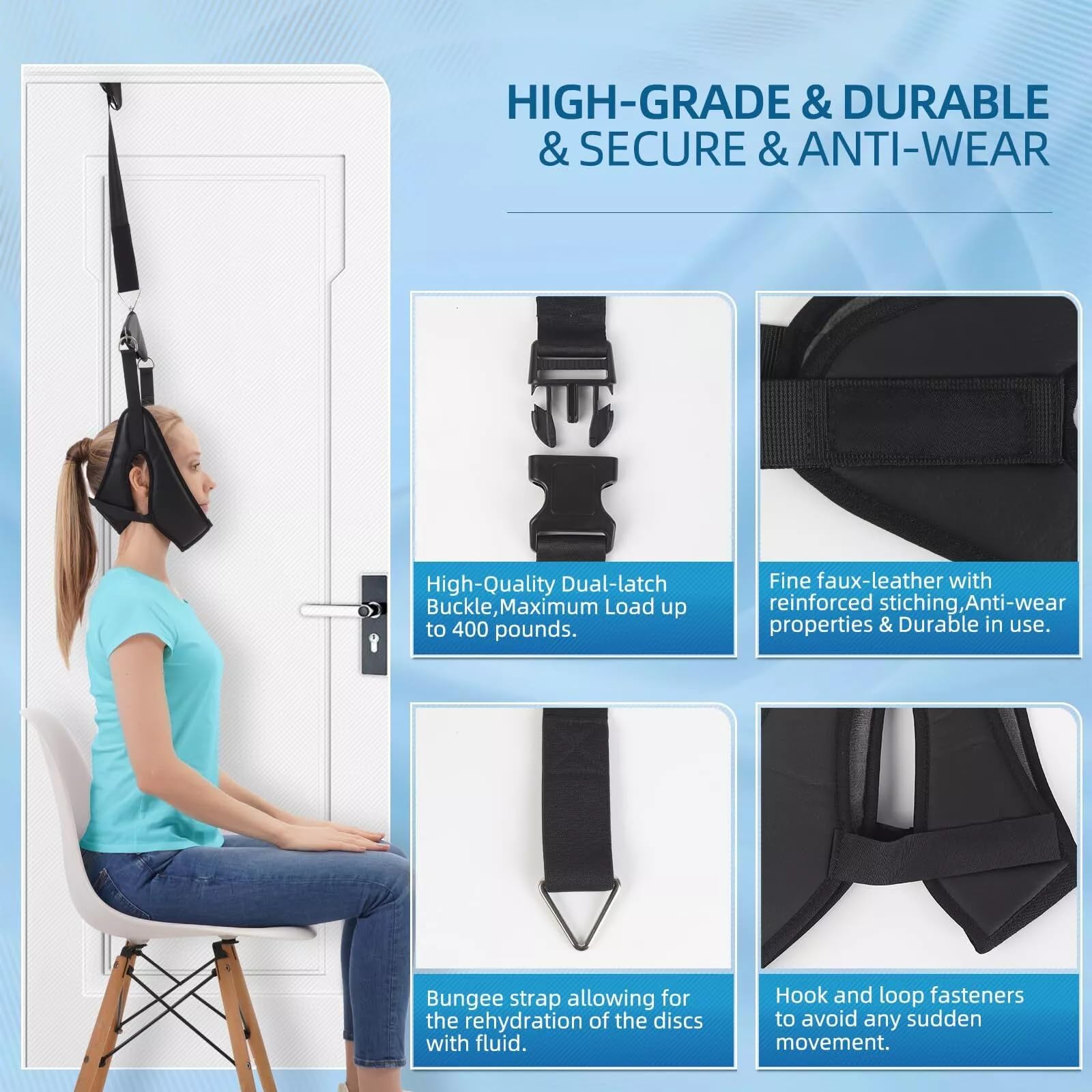 Dispositif de traction cervicale suspendu pour soulagement de la douleur Hamac pour la tête Masseur cervical Ceinture d'étirement douce Sangle de cou pour thérapie physique Maison Extérieur