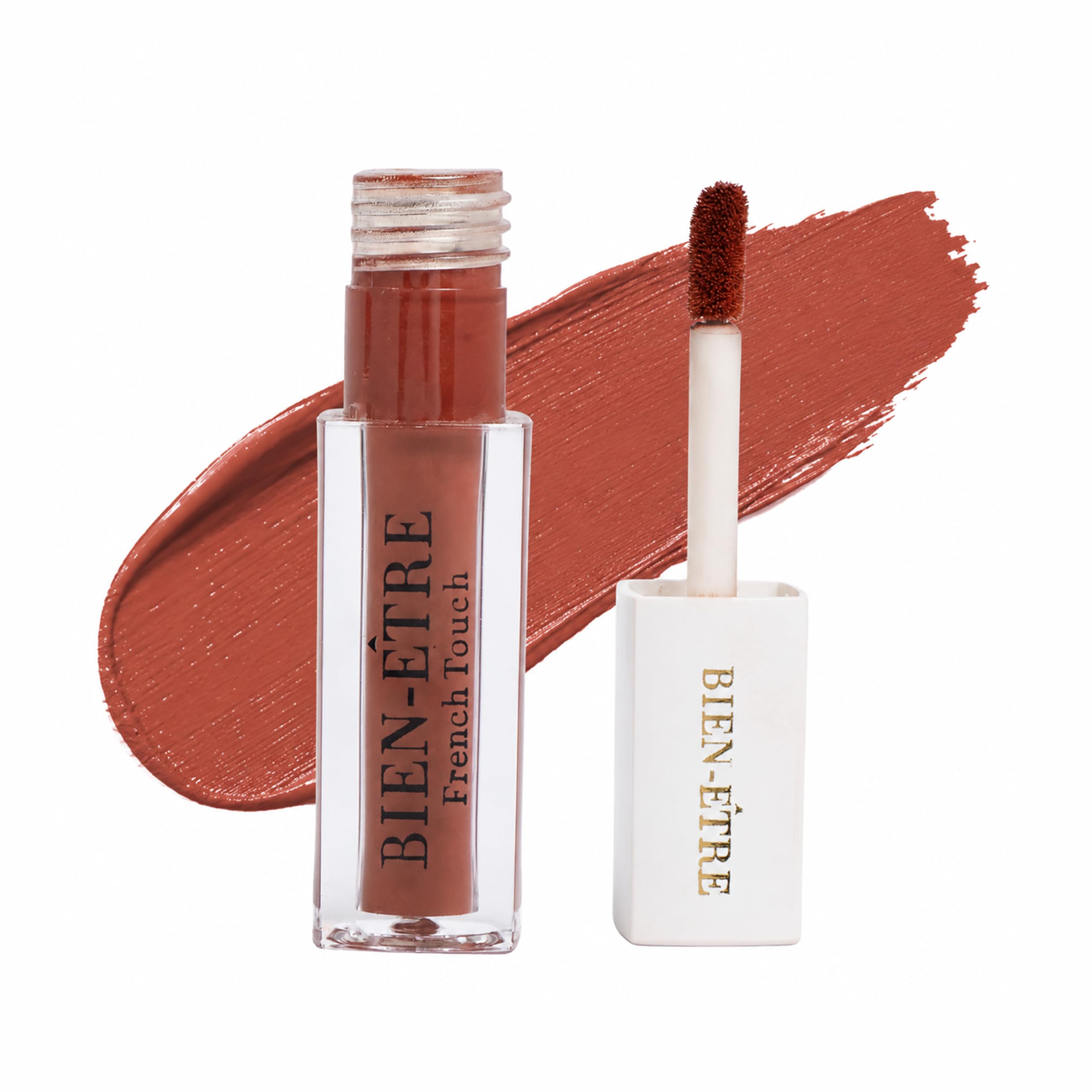 bien-être french touch matte liquid lipstick for women | mini caramel nude shade lipstick | up to 16 hrs long lasting, waterproof & smudge-proof | enriched with jojoba oil & shea butter | crack-free, non-drying finish 2 ml