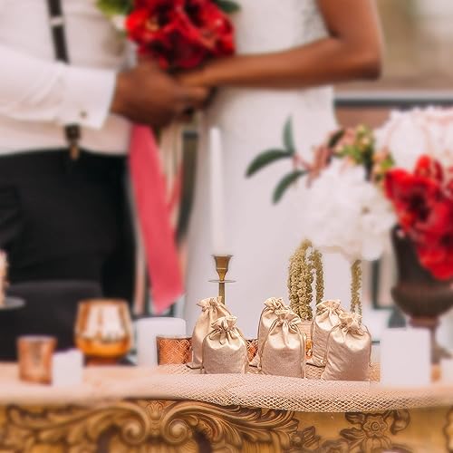 Miniatura 9 de SCALAR SOLUTIONS 50 bolsas de regalo de arpillera  Fácil de atar, no se rompe ni se rompe, grandes 5 x 8.5 pulgadas de yute de arpillera bolsas de