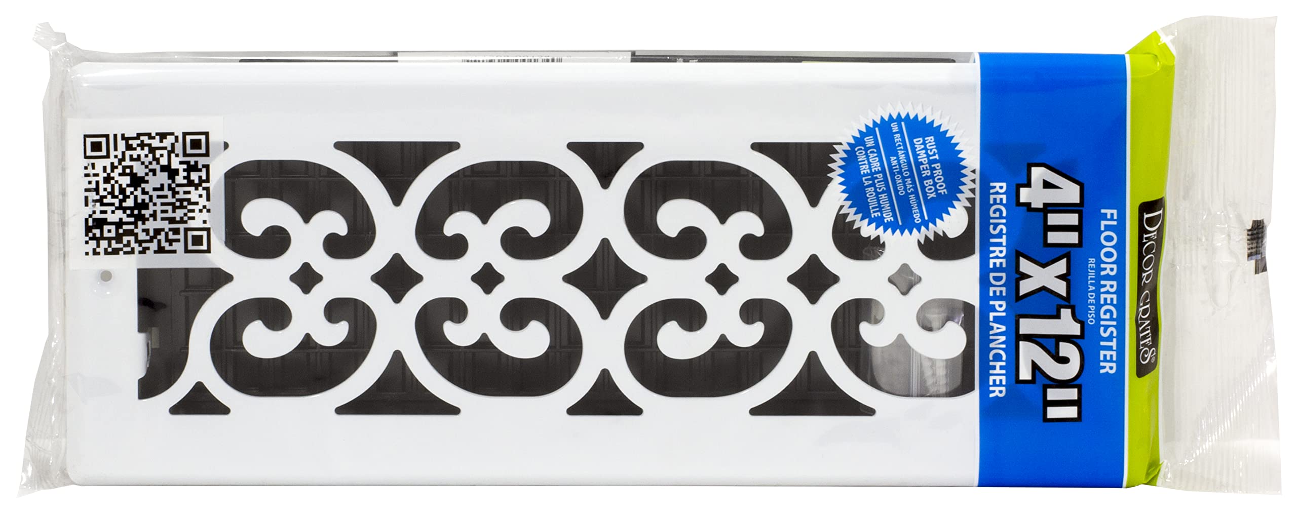 Decor Grates S412W-WH Scroll Design Wall/Ceiling Register – 4x12 Inches, White Painted Finish