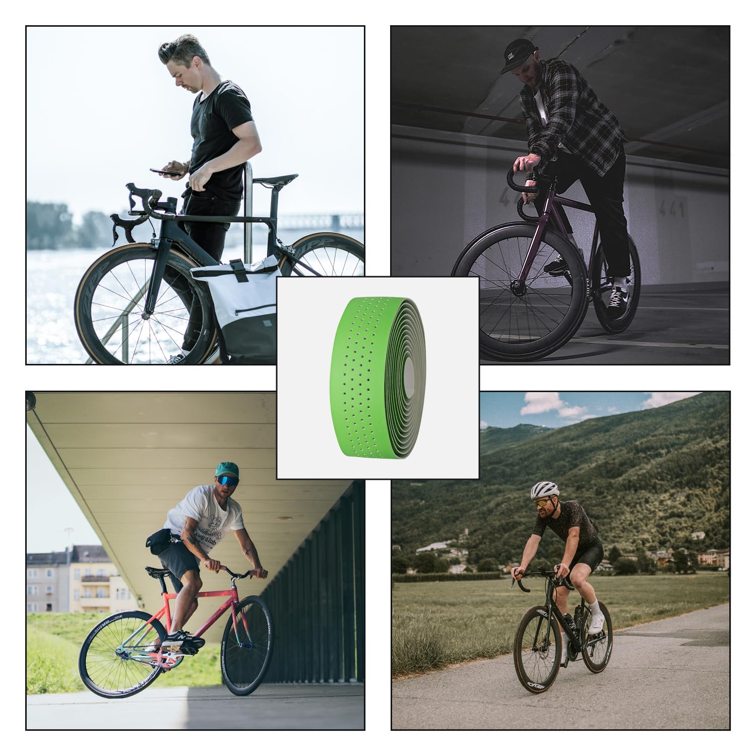 URBAN ZWEIRAD - Nastro per manubrio bicicletta da corsa Extra Dry, nastro autoadesivo con terminali per manubrio in alluminio, nastro per manubrio bici da corsa, bici da gravel (verde)