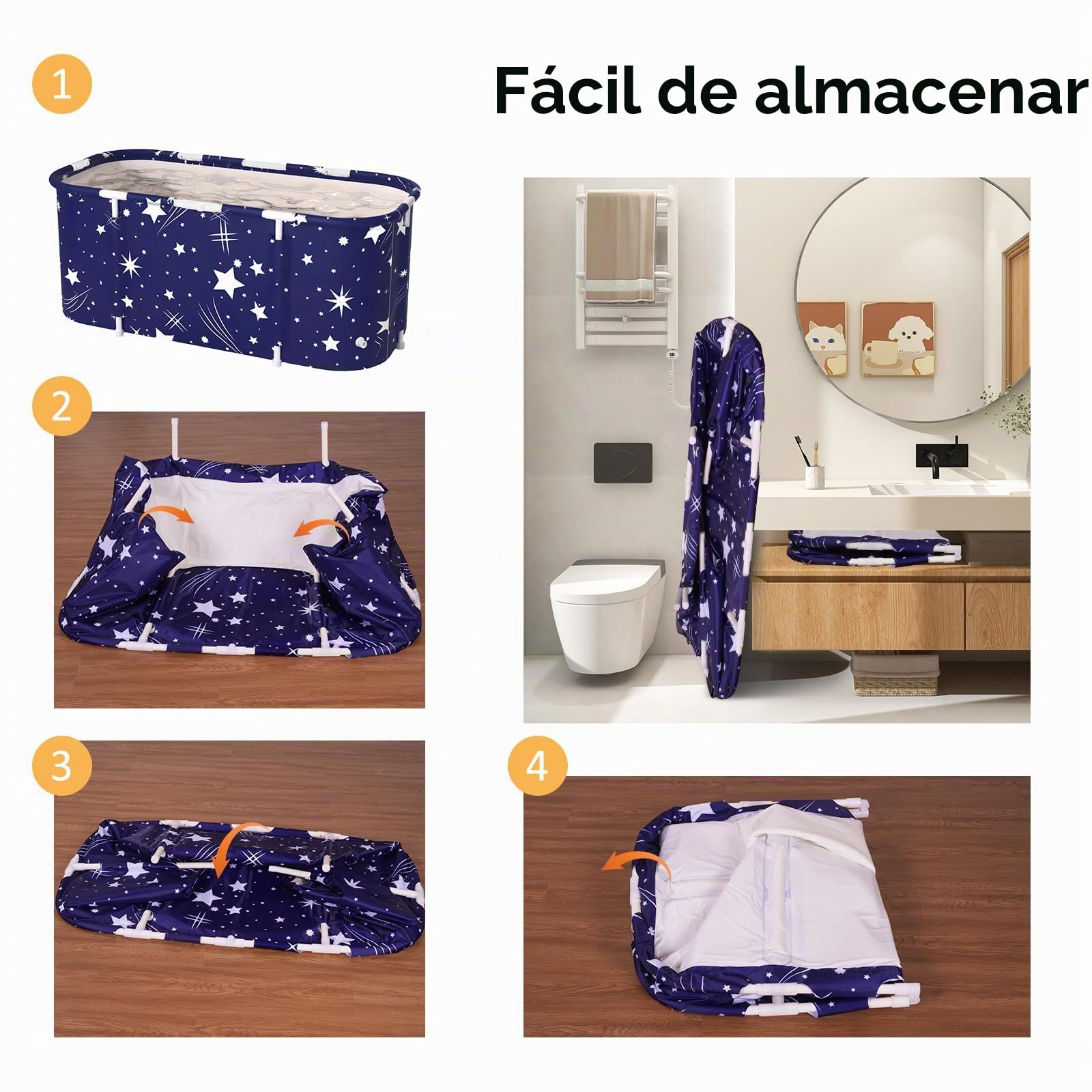Bañera Plegable Portátil para Adultos SINBIDE - Gran Tamaño 115x60x50 cm con Diseño Spa y Efecto Cielo Estrellado para Baños Relajantes en Hogar