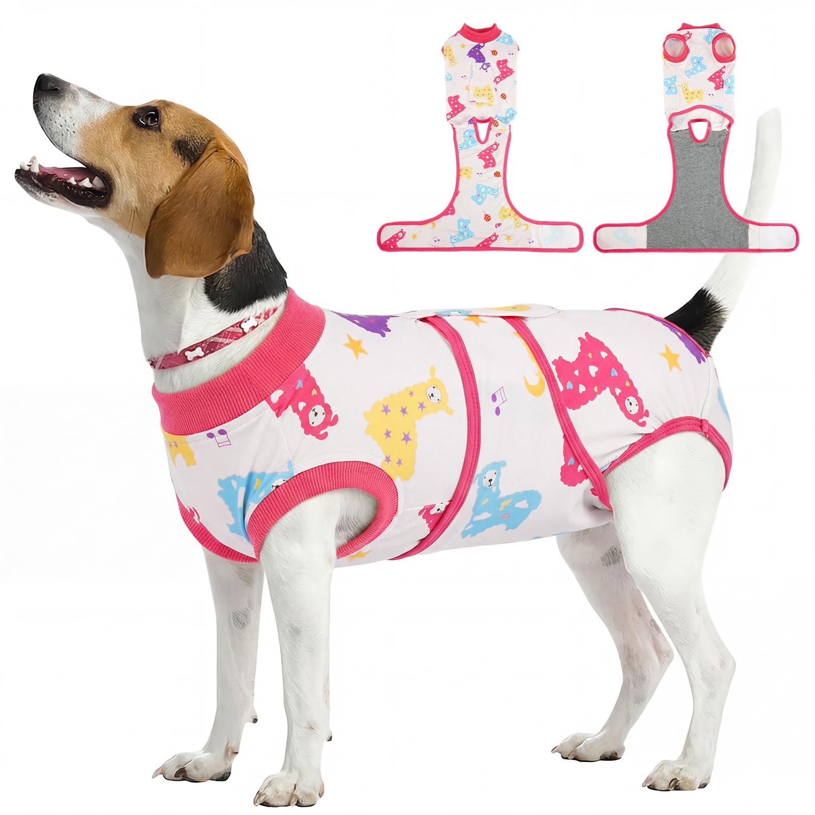 Kuoser Dog Recovery Suit, Female Male Spay Neuter Surgery Suit, Llama, M