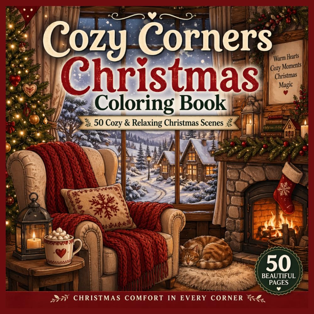 Cozy Corners Christmas Coloring Book: 50 Cozy and Relaxing Christmas Hygge Scenes for Stress Relief, Mindfulness, and Peaceful Winter Coloring (Cozy Corners Coloring Collection)
