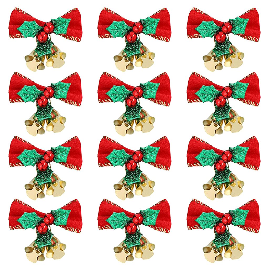 Hanging Cloth Christmas Bows with Bells Pendant Home Decor Tree Charms Bows Bells Hangings Scene Layout Decorative Bow