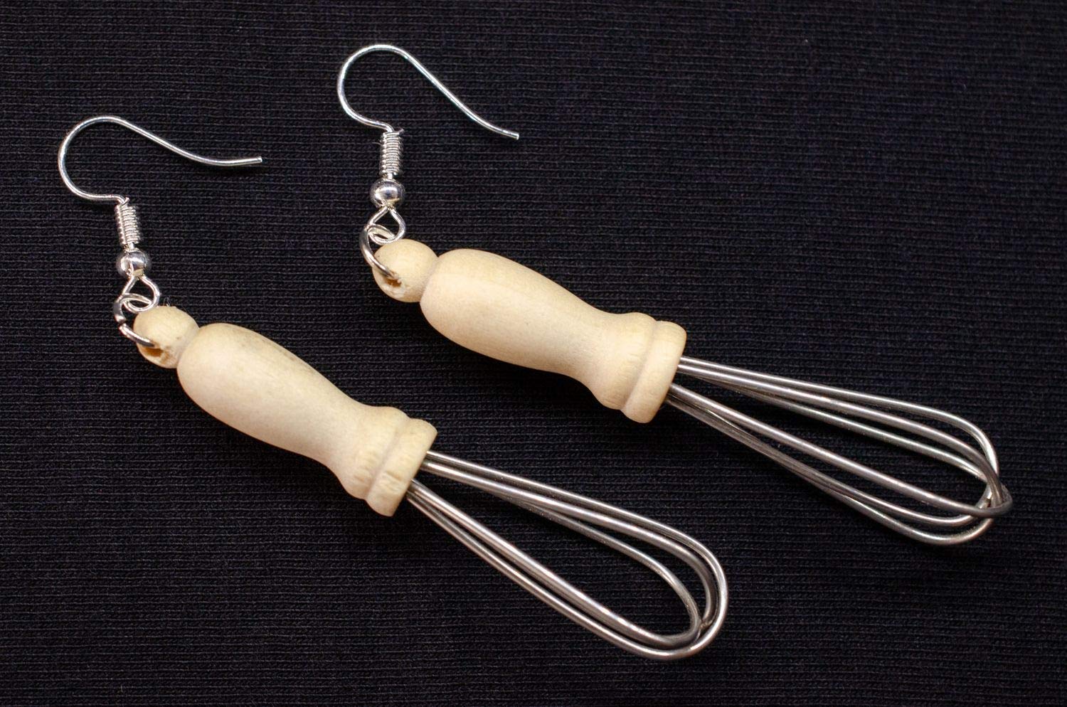 Whisk Earrings Miniblings Food Cook Kitchen Cooking Wood Baking