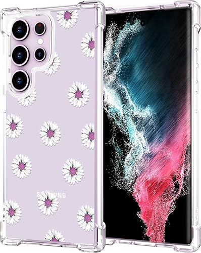 Hungo Compatible con Samsung Galaxy S23 Ultra - Funda para mujer, diseño de flores transparentes y bonitas, diseño de flores estéticas para niñas,