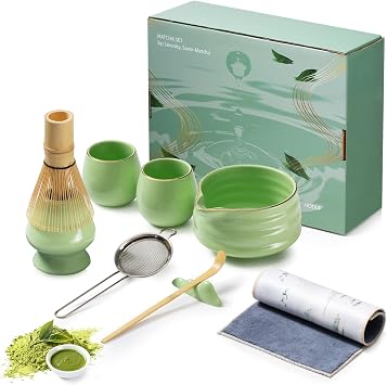 9-Piece Japanese Matcha Set, Green Ceramic Tea Making Kit Gift Box