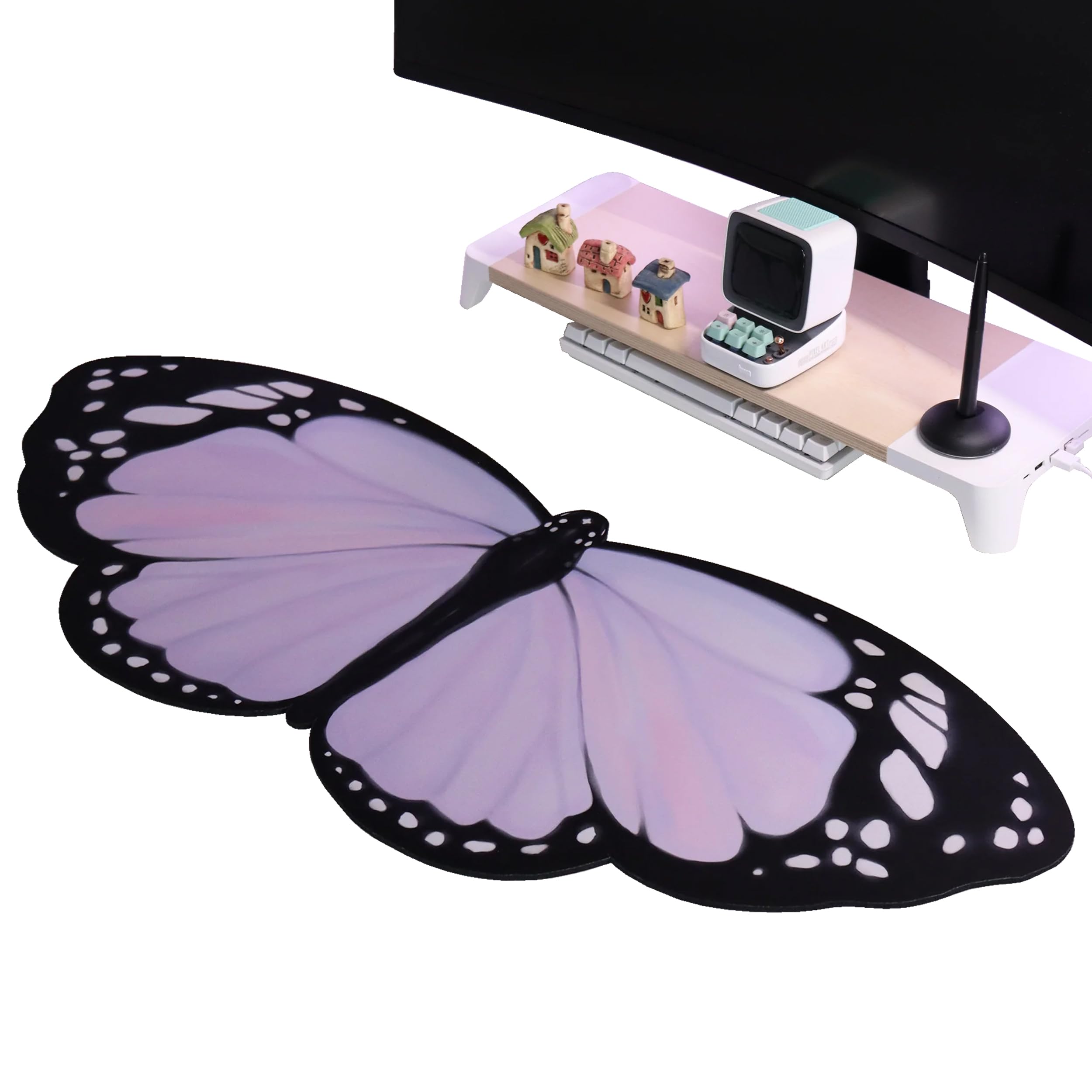 JJ PRIME - Big Butterfly Desk Mat Large 900x400 mm | Butterfly Shape Cute Mouse Pad | Kawaii Computer Mat for Girls | Non Slip Desk Pad Large for Women Office Accessories - Mousepad XXL (Purple)