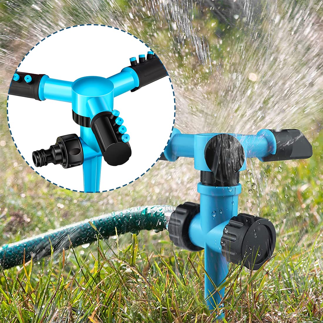 Arroseur de Jardin Plastique Arroseur de Pelouse Automatique à 360° Arroseur d'eau Pulvérisateur Durable à 3 Bras pour Jardin Et l'Irrigation Pastorale