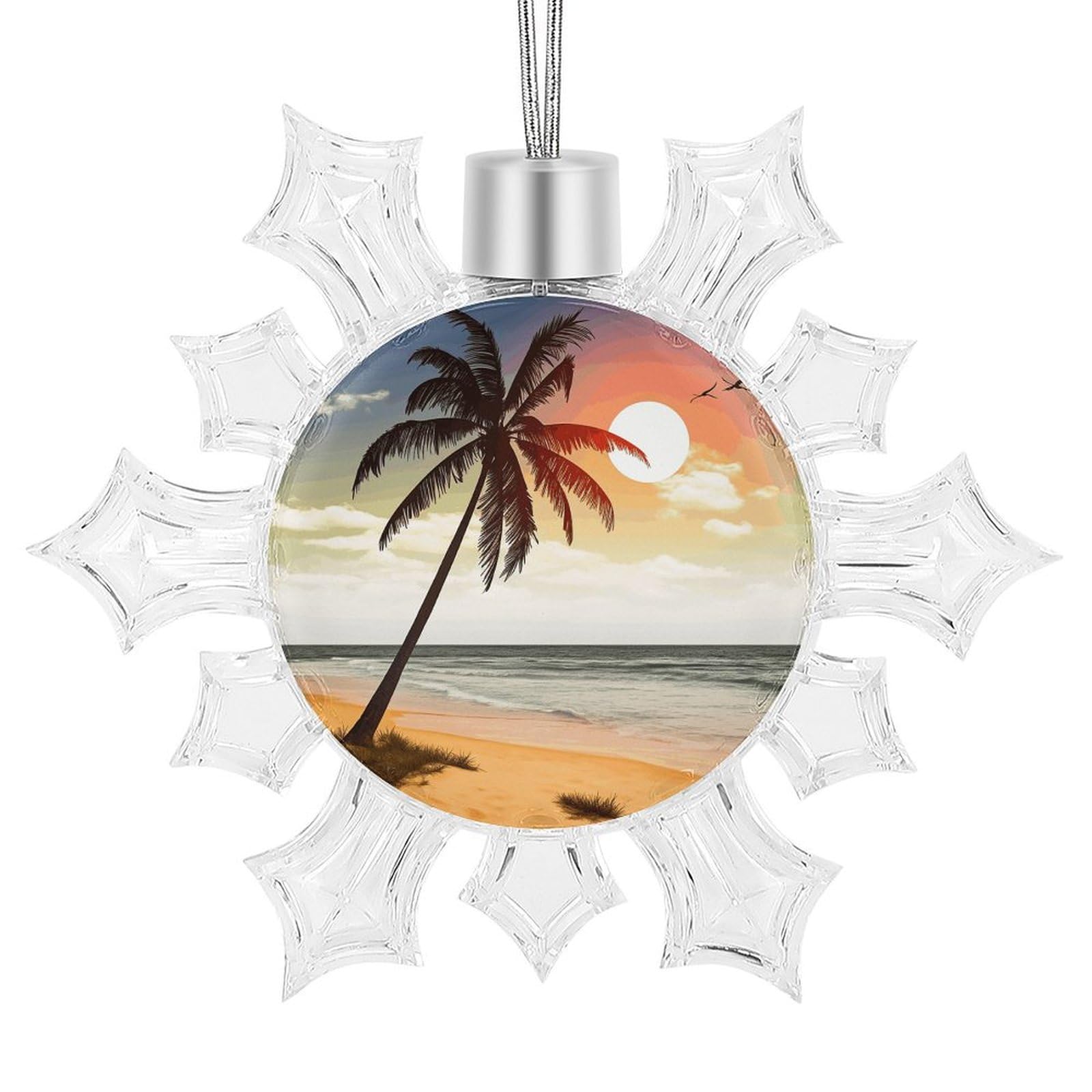 Palm Tree on Beach Snowflake Ornaments Cute Snowflake Pendant Exquisite Christmas Tree Ornaments for Christmas Weddings New Year Birthday Holiday Celebration