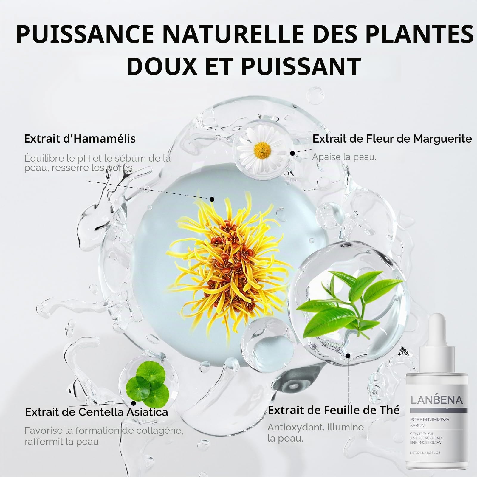 LANBENA Kit 3 en 1 pour enlever les points noirs, nettoyage en profondeur des pores, sérum clarifiant et enlever les papiers, le nez et le visage, les points noirs, minimise les pores et affine la