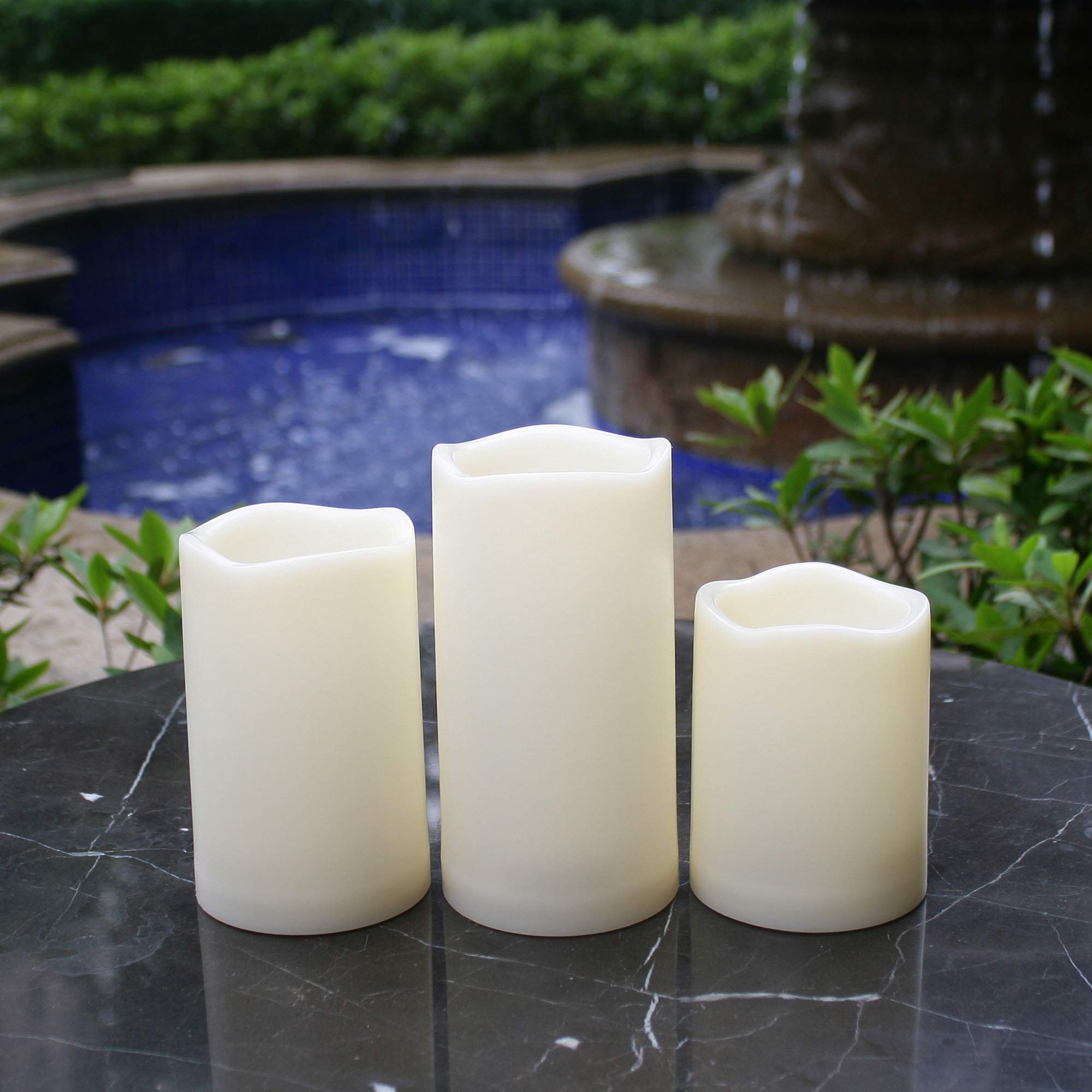 Outdoor Waterproof Flameless LED Pillar Candles with Timer Long lasting Indoor Battery Operated Electric Flickering Candle Lights for Halloween Christmas Home Wedding Party Décor Gift Choice 3-Pack