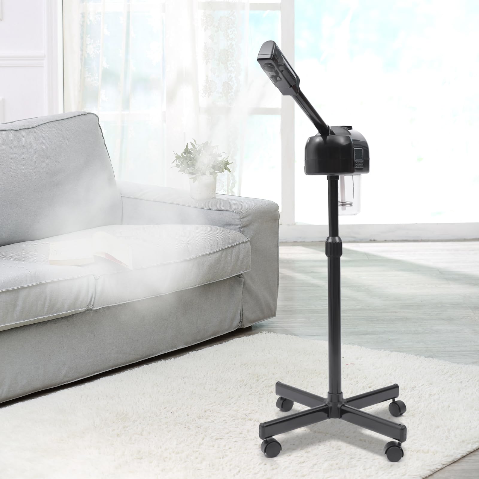 vapozone portatile estetico professionale regolabile in altezza vapore facciale con schermo LCD e ruote, adatto per saloni di bellezza a casa (nero)