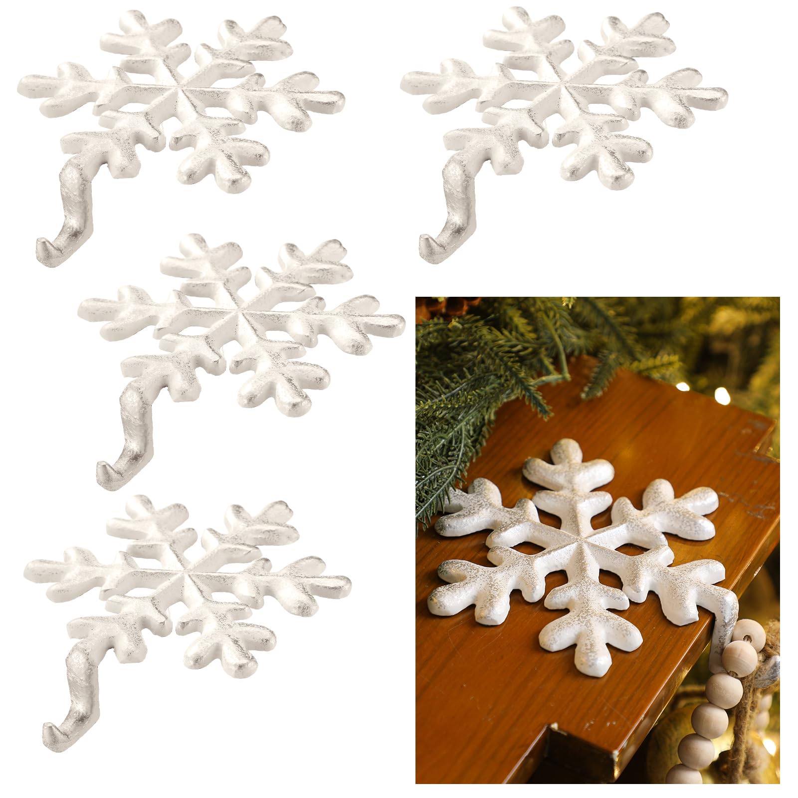 MorningRo 4 Pcs Stocking Holders for Mantel Iron Weighted,Snowflakes