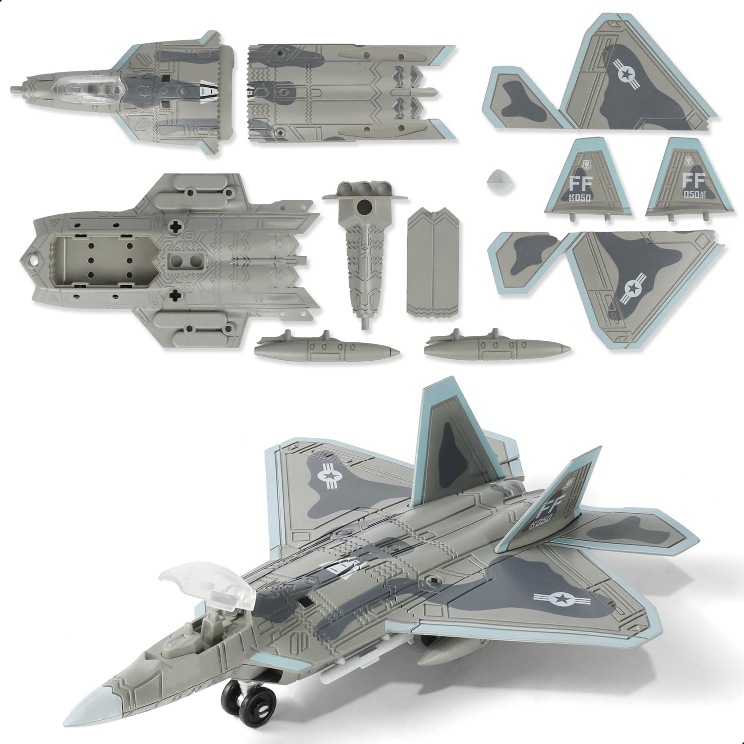 SEBUNAS 1:100 Scale F-22 Raptor Quick Build Model Kit for Kids and Adults, Easy Assembly Fighter Jet Toy with Authentic Military Design, Educational STEM Building Set