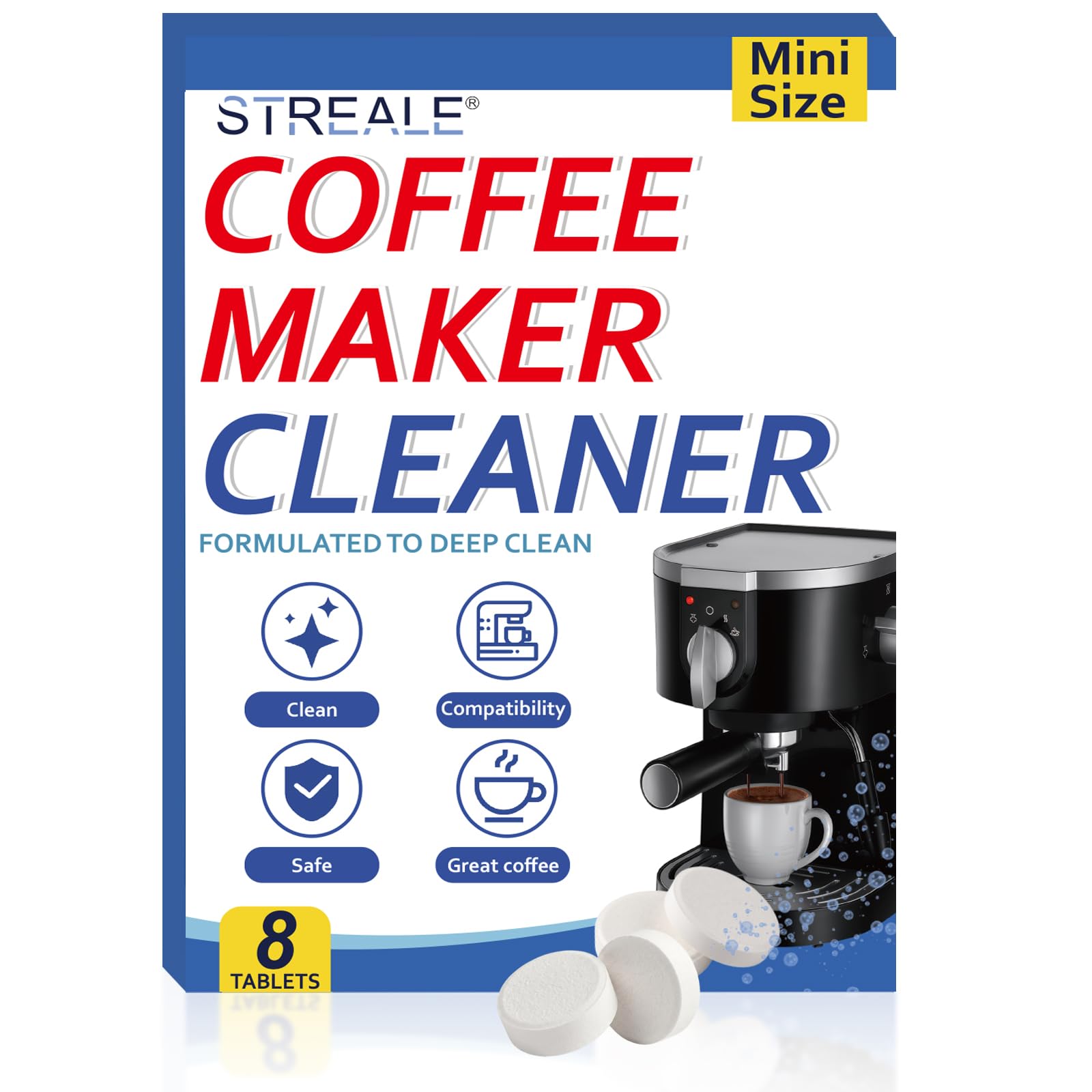 Coffee Machine Cleaner &amp; Descaler Tablets - 8 Pack, Compatible with Nespresso, Keurig, Ninja, DeLonghi, Miele, Breville, Philips &amp; All Major Brands, for Coffee Maker Pot, Espresso &amp; Drip Machines