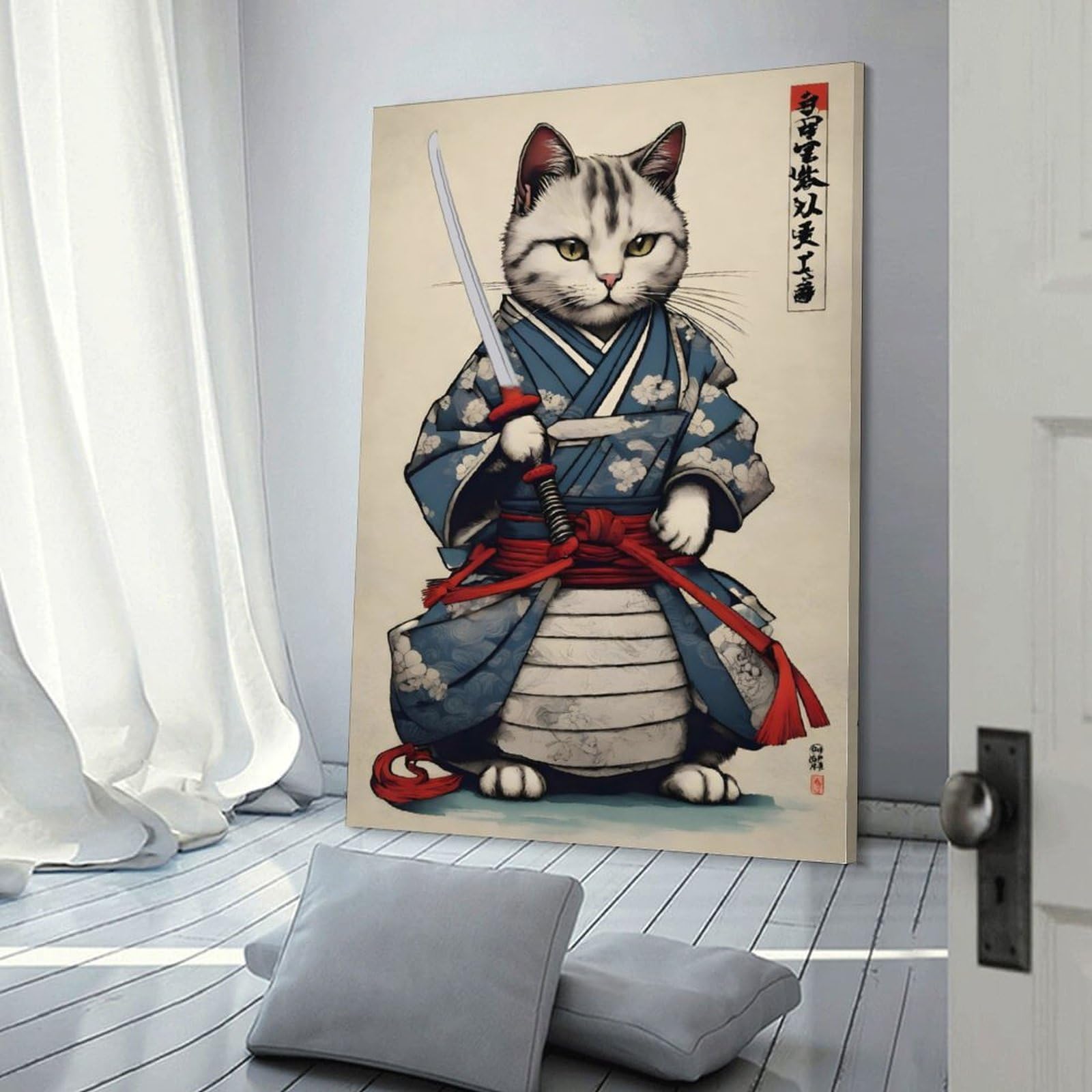 Poster chat samouraï art rétro japonais décoration murale - 6
