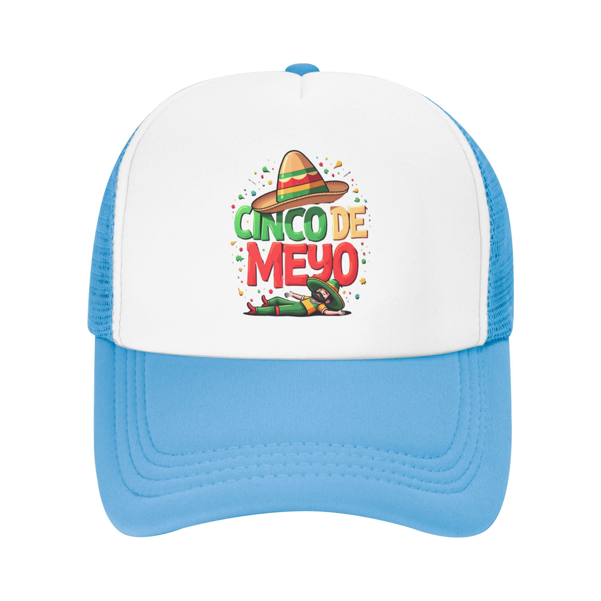 Cinco de Mayo Trucker Hats Mexican Fiesta Funny Baseball Cap for Kids Boys Girls Snapback Mesh Back Adjustable Caps - Sky Blue