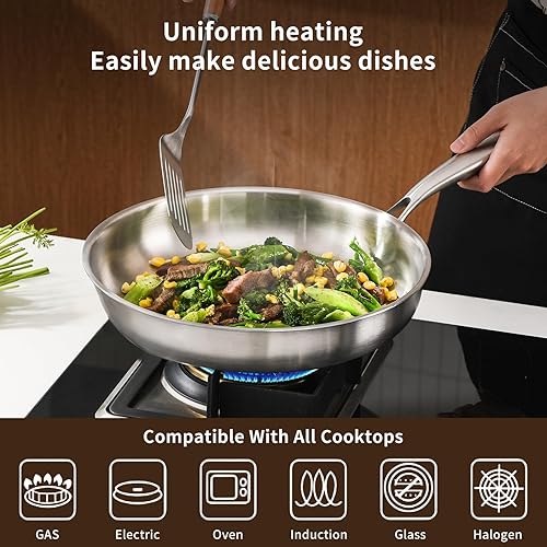 Miniatura 2 de Juego de sartenes de acero inoxidable de tres capas, sin PFOA ni PTFE, juego de sartenes de acero inoxidable con tapa para la cocina