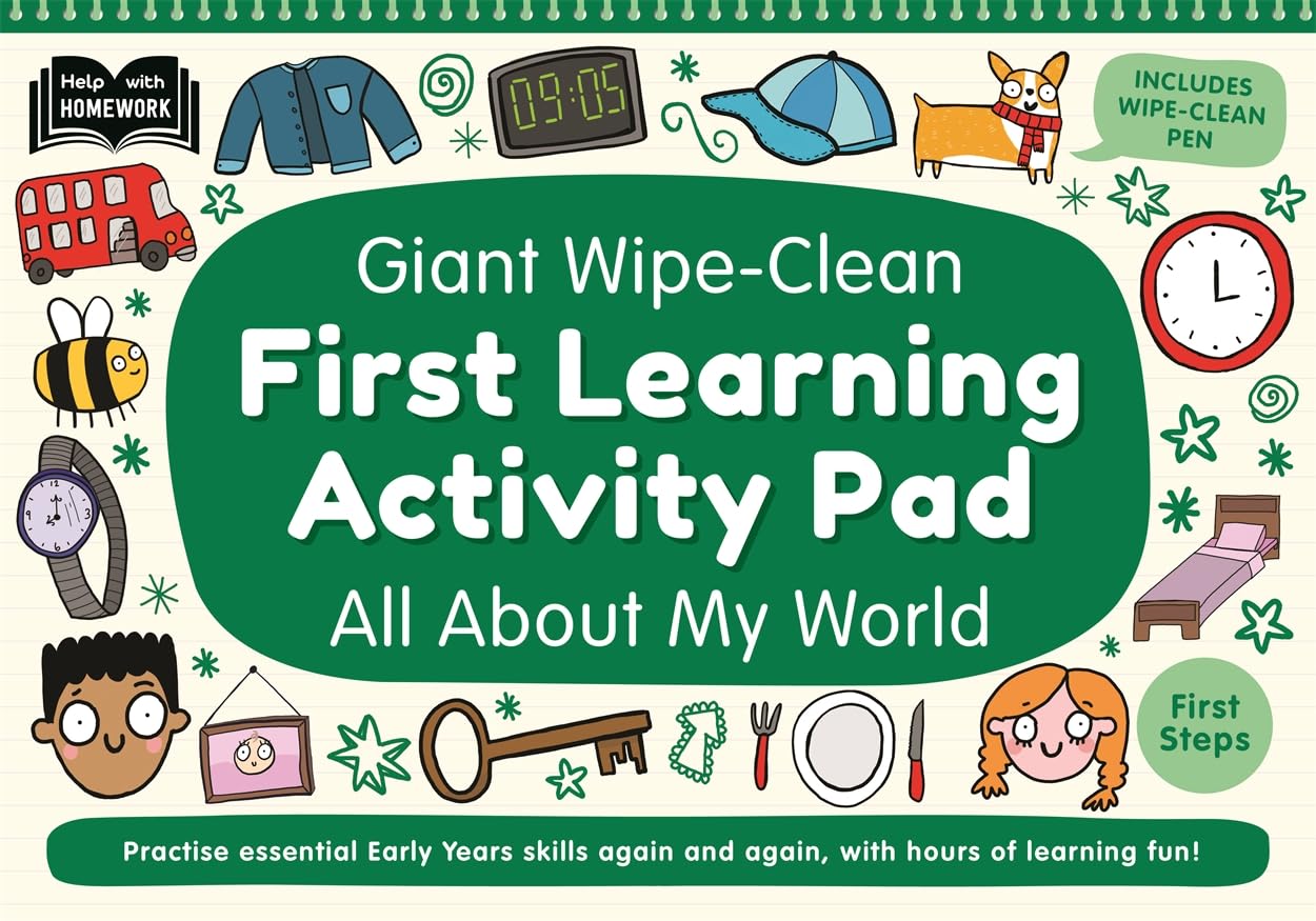 Giant Wipe-Clean First Learning Activity Pad All About My World: Practise essential early years skills | Reusable home-learning activities | Wipe-clean pen included