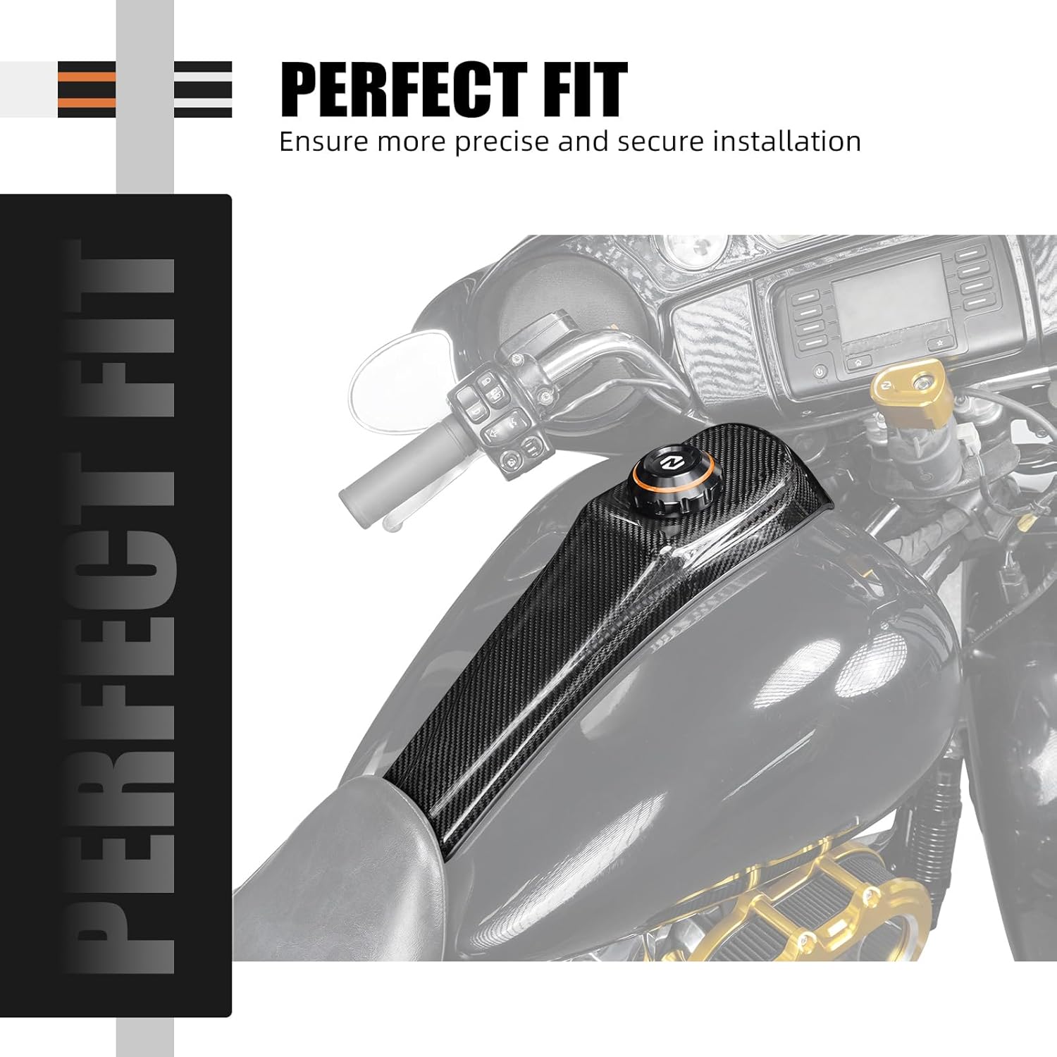 NICECNC Tank Dash Console Tank Cap with Dash Insert Panel Compatible with Harley Street Glide FLHX 2008-2023, Road Glide FLTRX 2016-2023, Electra Glide Police FLHTP 2019-2020, Orange, See Fitments