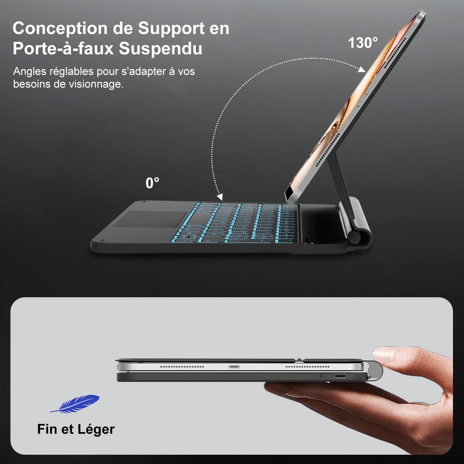 Clavier Magnétique pour iPad Air 11 Pouces M4, M3, M2 (2026/2025/2024)