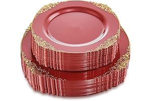 50 Pack Liacere Red and Gold Plastic Plates
