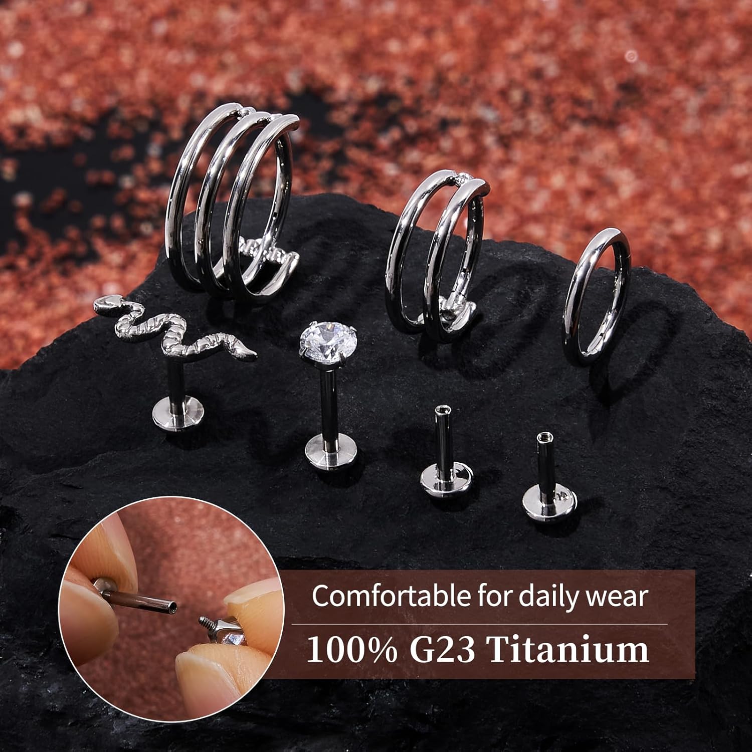 G23 Titanium 3PCS/7PCS 16G Cartilage Double-Hoop Helix Conch Piercing Jewelry With Cubic Zirconia Flat Back Stud Earrings Set For Women Men - Image 4