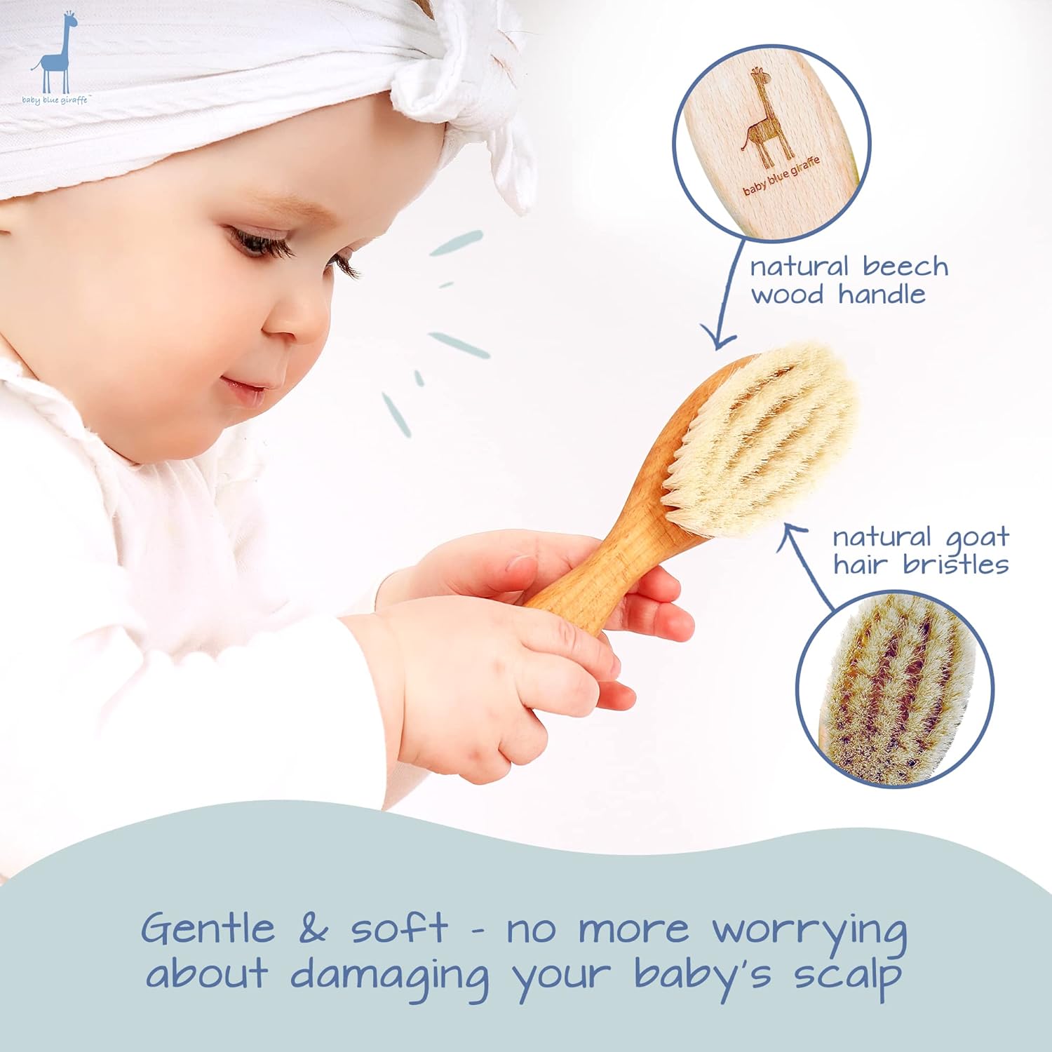 Super Soft Baby Hair Brush, Grooming Kit Must-Have, Baby Essentials, Ideal Gift for Baby Shower, All Natural Goat Hair and Beech Wood - Baby Blue Giraffe : Baby