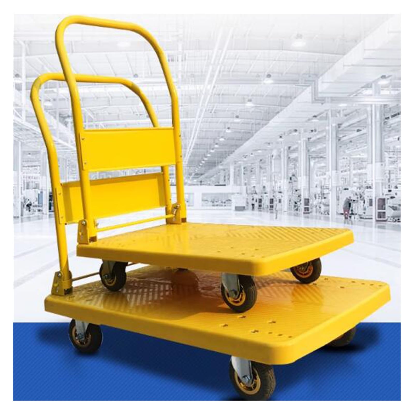Diable pliable robuste de 90 x 60 cm – Chariot à plat vert, plate-forme mobile en plastique silencieux, rangement et transport faciles pour un usage domestique, durable et polyvalent