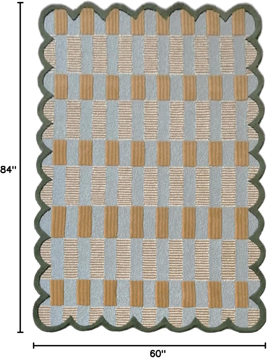 Matilda Goad Plaid Scallop Wool Hand Tufted Area Rug, Luxurious Designer, Anro Irregular Cozy Soft Area Rug for Bedroom, Living Room or Hallway| Handmade Modern Accent Rug (Light Blue, 4x6) 4' x 6' (Rectangular) Blue