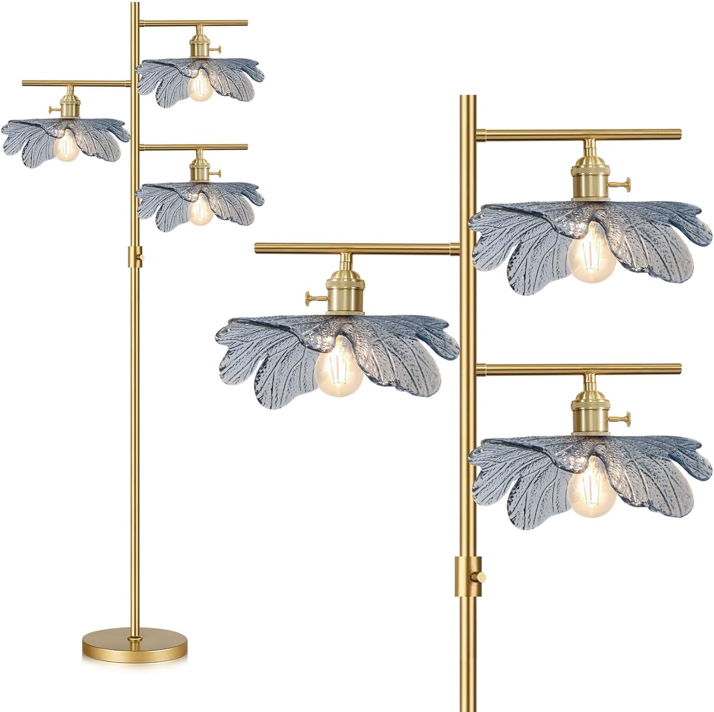 Gold Dimmable floor lamp tall lamp for living room corner ,vintage retro floor lamp Brass Tree Lamp Blue Glass Shade ,Standing Lamps mid century modern floor light for Bedroom corner Study Office